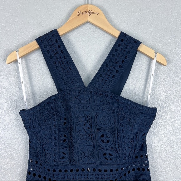 Lulus NWT Cocktail Ready Navy Blue Crochet Lace Midi Dress M - Feminine, Romance - Picture 5 of 14